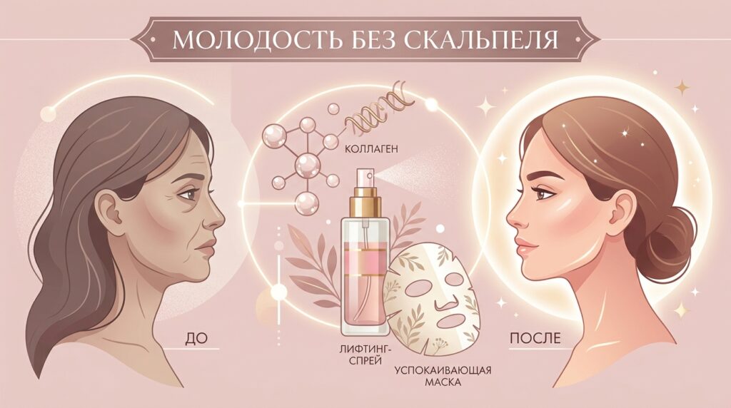 Инфографика, показывающая, как работает безоперационная подтяжка лица.